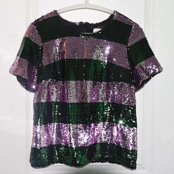 NWT Anthropologie Maeve Short-Sleeve Sequin Striped Top in Purple Motif - Picture 2 of 6